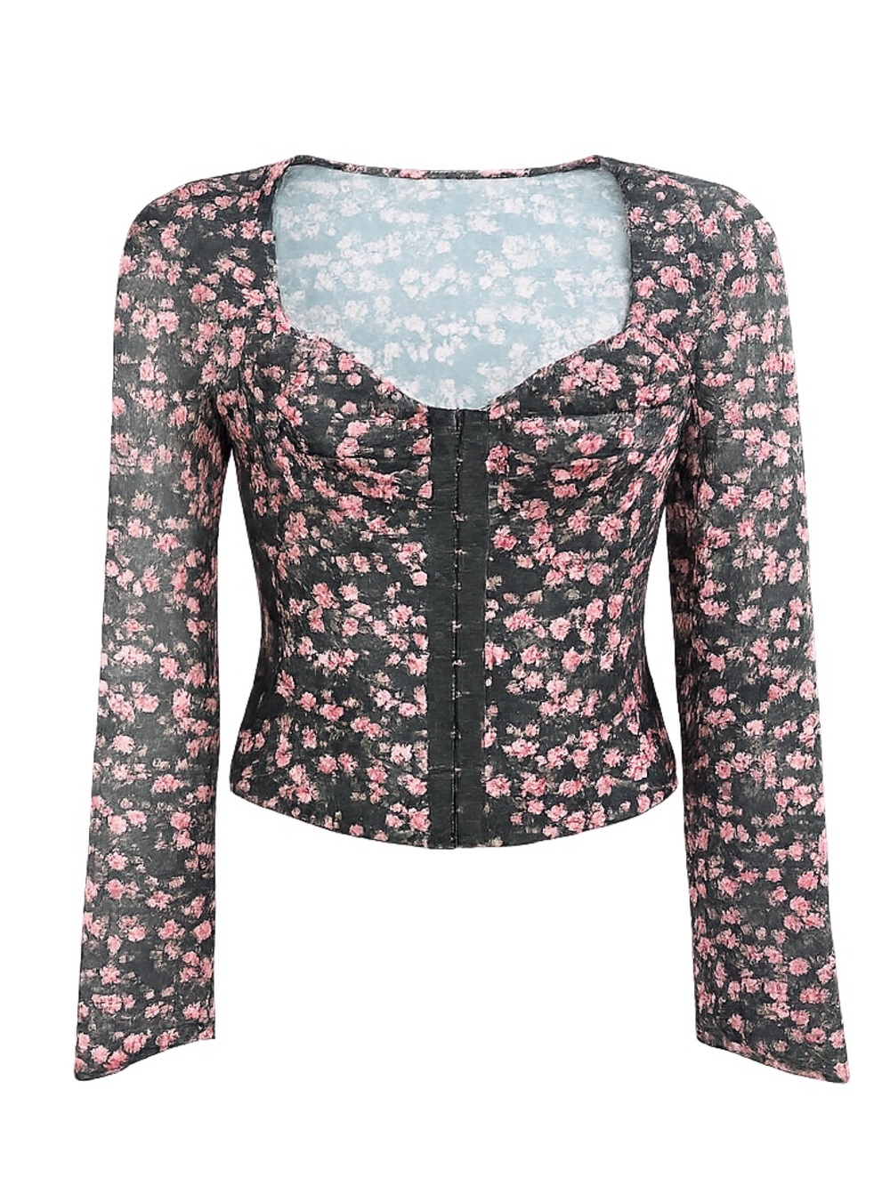 Black Floral Mesh Sweetheart Corset Top